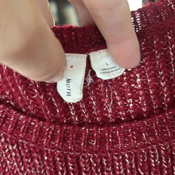 ANTHROPOLOGIE MOTH Tanwen Bell Sleeve Pullover Sweater Crewneck Maroon Metallic - Picture 4 of 16